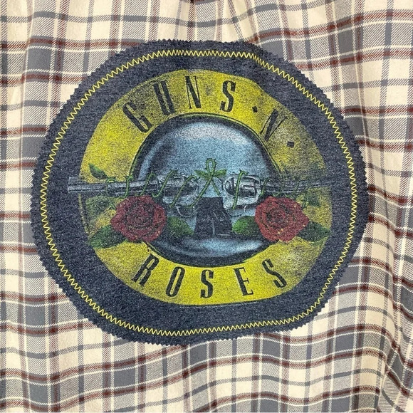 Guns N Roses Band Flannel Shirt Mens Large Unisex Plaid Button Down Shacket Grey - Picture 5 of 11